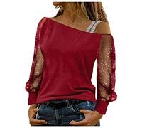 HELLORSOON Glitzer Oberteile Damen Langarm Pailletten Spitzen Tunika Festliche Oberteile Damen Große Größen Outfit Elegant Langarm Tunika Bluse Mode Tops Glitzer Pulli