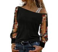 HELLORSOON Glitzer Oberteile Damen Langarm Pailletten Spitzen Tunika Transparentes Party Oberteile Damen Elegantes Outfit Bluse Elegant Netzoberteil Festliche Glitzer Top Modern Casual Glitzershirt