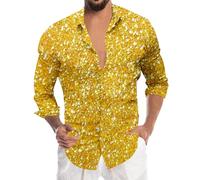 HELLORSOON Glitzerhemd Herren Button-Down 80er Jahre Outfit Herren Langarm Hawaii Hemd Hippie Kostüm Festival Tops Discokugel Nachtklub Musikfestival Outfits Karneval Herrenhemd