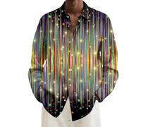 HELLORSOON Glitzerhemd Herren Button-Down 80er Jahre Outfit Herren Langarm Hawaii Hemd Hippie Kostüm Festival Tops Discokugel Nachtklub Musikfestival Outfits Karneval Herrenhemd