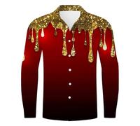 HELLORSOON Glitzerhemd Herren Button-Down 80er Jahre Outfit Herren Langarm Hawaii Hemd Hippie Kostüm Festival Tops Discokugel Nachtklub Musikfestival Outfits Karneval Herrenhemd