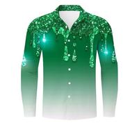 HELLORSOON Glitzerhemd Herren Button-Down 80er Jahre Outfit Herren Langarm Hawaii Hemd Hippie Kostüm Festival Tops Discokugel Nachtklub Musikfestival Outfits Karneval Herrenhemd