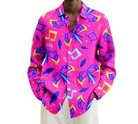 HELLORSOON Glitzerhemd Herren Button-Down 80er Jahre Outfit Herren Langarm Hawaii Hemd Hippie Kostüm Festival Tops Discokugel Nachtklub Musikfestival Outfits Karneval Herrenhemd