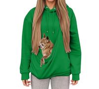 HELLORSOON Haustier Hoodie Damen mit Tragetasche Lustiger Kapuzenpullover mit Übergroßer Kängurutasche für Katze & Hund Weiches Fleece Sweatshirt Oversize Pet Carrier Hoodie für Spaziergänge & Zuhause