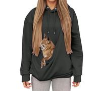 HELLORSOON Haustier Hoodie Damen mit Tragetasche Lustiger Kapuzenpullover mit Übergroßer Kängurutasche für Katze & Hund Weiches Fleece Sweatshirt Oversize Pet Carrier Hoodie für Spaziergänge & Zuhause