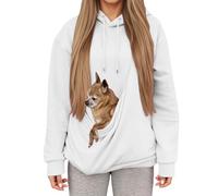 HELLORSOON Haustier Hoodie Damen mit Tragetasche Lustiger Kapuzenpullover mit Übergroßer Kängurutasche für Katze & Hund Weiches Fleece Sweatshirt Oversize Pet Carrier Hoodie für Spaziergänge & Zuhause