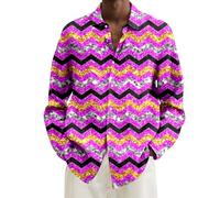 HELLORSOON Hawaiihemd Herren Langarm Button-Down 80er Jahre Outfit Herren Langarm Pailletten Kleid Disco Style Faschingskostüme Nachtclub Top Discokugel Nachtklub Musikfestival Outfits Party Hemd