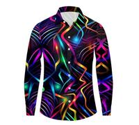 HELLORSOON Hawaiihemd Herren Langarm Button-Down 80er Jahre Outfit Herren Langarm Pailletten Kleid Disco Style Faschingskostüme Nachtclub Top Discokugel Nachtklub Musikfestival Outfits Party Hemd