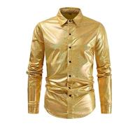 HELLORSOON Hemden Herren Button-Down 80er Jahre Outfit Herren Langarm Glänzende Business Shirt Mottoparty Kostüme Festival Tops Discokugel Nachtklub Musikfestival Outfits Karneval & Fasching