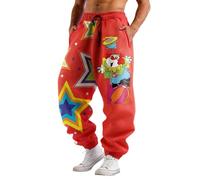 HELLORSOON Jogginghose Karneval Herren Lang Sporthose Mit Bunte Bedrucken Y2K Elastische Taille Hippie Hose Baggy Elegant Stoffhose Streetwear Outdoorhose Coole Streetwear Herren Freizeithose