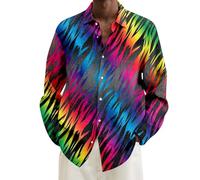 HELLORSOON Karneval Hemd Herren 70er 80er Jahre Outfit Langarm Hawaii Hemd Disco Style Faschingskostüme Glitzer Top Discokugel Nachtklub Musikfestival Outfits Business für Party Nachtclub