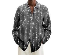 HELLORSOON Karneval Hemd Herren 70er 80er Jahre Outfit Langarm Hawaii Hemd Disco Style Faschingskostüme Glitzer Top Discokugel Nachtklub Musikfestival Outfits Business für Party Nachtclub