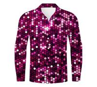 HELLORSOON Karneval Hemd Herren 70er 80er Jahre Outfit Langarm Hawaii Hemd Disco Style Faschingskostüme Glitzer Top Discokugel Nachtklub Musikfestival Outfits Business für Party Nachtclub