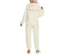 HELLORSOON Schlafanzug Damen Kuschelanzug Damen mit Sweatshirt und Hose Pjs Pyjama Set aus Flauschigem Fleece Bequeme Warmer Nachtwäsche Flauschiges Sleepwear Homewear Große Größen Elegant Homewear
