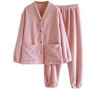 HELLORSOON Schlafanzug Damen Lang Winter Lang Thermo Pyjama Set mit Sweatshirt und Hose Pjs Winter Pyjama Set Bequeme Warmer Nachtwäsche Flauschiges Sleepwear Homewear Große Größen Elegant Homewear