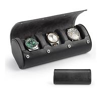 HELMDY Uhrenbox Organizer für Herren: 3 Fächer für Uhren und Reiseetui, tragbares Uhrenrollen-Vitrine - Uhrengehäuse passt auf alle Armbanduhren und Smartwatches bis zu 50 mm (Schwarz)