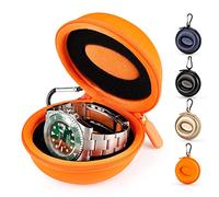 HELMDY Uhrengehäuse Uhrenbox Organizer für Damen und Herren, Reise-Uhrenetui 1 Slot, Tragbare Einzeluhr-Aufbewahrungsbox - Für alle Armbanduhren & Smart Watch bis zu 50mm (Orange-1 Stück)