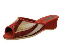 Helmut Trunte Damen Hausschuh mit Fußbett, Muster und Keilabsatz in Rost Rot. rot Gr. 38