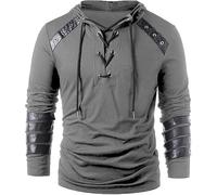 helymore Herren Gothic Steampunk Hoodie Mittelalter Ritter Langarm Nähte Rüstung Vintage Sweatshirt Pullover