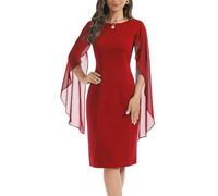 HELYO Damen Chiffon Umhang Ärmel Mini Cape Kleid V-Rücken Halb formell Elegant Bodycon Hochzeit Gast Abend Cocktailkleider, Rot/Ausflug, einfarbig (Getaway Solids), Mittel