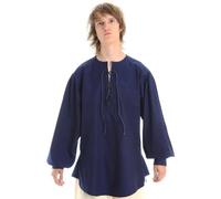 HEMAD Mittelalter Hemd Schnürhemd Baumwollhemd/Leinenstruktur blau XXXL