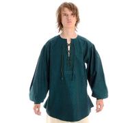 HEMAD Mittelalter Hemd Schnürhemd Baumwollhemd/Leinenstruktur grün XL