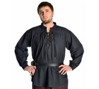 HEMAD Mittelalter-Hemd Schnürhemd Feste Baumwolle Modell: Artus, schwarz S