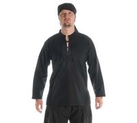 HEMAD Mittelalter-Hemd Schnürhemd Reine Baumwolle Modell: Edward, Schwarz XL