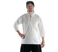 HEMAD Mittelalter-Hemd Schnürhemd Reine Baumwolle Modell: Edward, Weiß 3XL