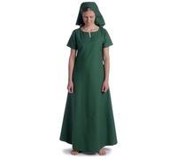 HEMAD Mittelalter Sommerkleid Kurzarm feine Baumwolle V-Kragen Modell: Hrist, Grün S/M