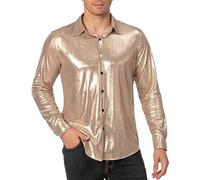 Hemd 70Er Jahre Herren, Glitzer Hemd Herren: Pailletten Oberteil Glitzerhemd Disco Outfit Langarmhemd Festliches Ausgefallene Hemden Slim Fit Silvester Shirt Party Herrenhemden Langarm Freizeithemden