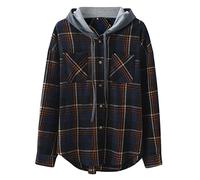 Hemd Damen Kariert Oversized Klassische Freizeit Shacket Flanell Jacke Mit Kapuze Cordhemd Longshirt Langarm Plaid Mantel Hemdbluse Langarmshirt Große Größen Outwear Boyfriend Blusen Tunika Tops