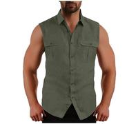 Hemd Herren Ärmellos Sommer Tank Top Stringer Fitness Muskelshirt Baumwolle Leinen T-Shirt Casual Einfarbig Tankshirt Leicht Atmungsaktiv Hemdbluse Weste Shirts für Männer Funktionsshirt