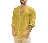 Hemd Herren Baumwolle Leinenhemden Langarm Herren Hemd Langarm Herren Freizeithemden Einfarbige Baumwolle Leichte Hemden Regular Fit Shirt