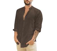 Hemd Herren Baumwolle Leinenhemden Langarm Herren Hemd Langarm Herren Freizeithemden Einfarbige Baumwolle Leichte Hemden Regular Fit Shirt