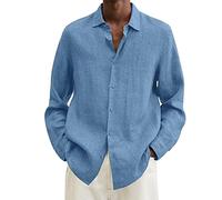 Hemd Herren Baumwolle Leinenhemden Langarm Herren Hemd Langarm Herren Freizeithemden Einfarbige Baumwolle Leichte Hemden Regular Fit Shirt (Hellblau, XXL)
