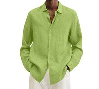 Hemd Herren Baumwolle Leinenhemden Langarm Herren Hemd Langarm Herren Freizeithemden Einfarbige Baumwolle Leichte Hemden Regular Fit Shirt (Gelb, L)