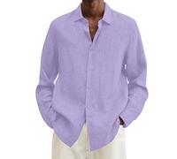Hemd Herren Baumwolle Leinenhemden Langarm Herren Hemd Langarm Herren Freizeithemden Einfarbige Baumwolle Leichte Hemden Regular Fit Shirt (Violett, XXXXXL)