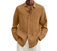 Hemd Herren Baumwolle Leinenhemden Langarm Herren Hemd Langarm Herren Freizeithemden Einfarbige Baumwolle Leichte Hemden Regular Fit Shirt (Khaki, XXXXXL)