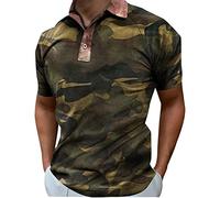 Hemd Herren Camouflage T-Shirt Sommer Kurzarm Shirt Tops Männer Poloshirt Bequem Atmungsaktives Freizeithemd mit Knopf Stilvoll Lose Sportshirt Outdoorhemden