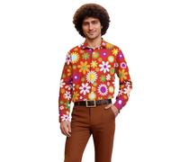 Hemd Herren, Faschingskostüme Männer Lustig Festliches Hip-Hop-Langarmhemd mit Blumenmuster für Den Alltag (Red, L)