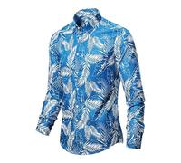Hemd Herren,Herren Hemd Mit Blumendruck Langärmelig Slim Fit Hemden Lässige Button Down Hemden Stilvolle Ausgefallene Hemden Business Hemden Party Hawaii Hemden Hemden Urlaubs Strand Hemden Blauer F