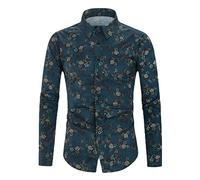 Hemd Herren,Herren Hemd Mit Blumendruck Langarm Hemden Lässige Button Down Hemden Mit 3D Druck Stilvolle Ausgefallene Hemden Business Hemden Party Hawaii Hemden Hemden Urlaubs Strand Hemden Blau L