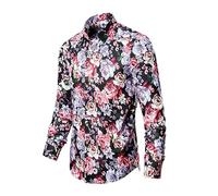 Hemd Herren,Herren Hemd Mit Blumendruck Langarm Slim Fit Hemden Lässige Button Down Hemden Stilvolle Ausgefallene Hemden Business Hemden Party Hawaii Hemden Hemden Urlaubs Strand Hemden Schwarz L