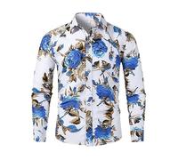 Hemd Herren,Herren Hemd Mit Blumendruck Statement Langarmhemden Lässige Button Down Hemden Stilvolle Ausgefallene Hemden Business Hemden Party Hawaii Hemden Hemden Urlaubs Strand Hemden Hellblau M