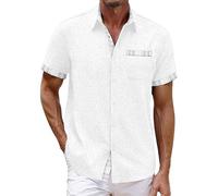 Hemd Herren Kurzarm Baumwolle Leinen Shirt Vintage Leinenhemd Regular Fit Freizeithemd Reverskragen Polohemd Einfarbig Sommerhemd Lockere Urlaubshemd Bequeme Strandhemd Casual Leinenshirt
