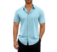 Hemd Herren Kurzarm Freizeithemd Sommer Bügelfrei Kurzarmhemd Business Herrenhemden Atmungsaktiv Oberteile Leichte Sommerhemd Casual Strandhemd Casual Urlaub Shirt Regular Fit Hemden für Männer