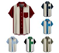 Hemd Herren Kurzarm Hawaii Shirts, Gestreifte Farbblock Strand Funky Hemd Männer Sommer Freizeithemd Mode Button Down Hemden Casual Beach Tshirt Sommershirts