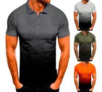 Hemd Herren Kurzarm Henley Shirt Männer Farbverlauf Druck Freizeithemd Casual Leicht Slim Fit T-Shirt Lässige Revers Herrenhemden Sportbekleidung