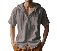 Hemd Herren Kurzarm Herrenhemd Freizeithemd Businesshemd Sommerhemd Strandhemd mit Tasche Strickhemd Navy Mittelalter Trachtenhemd Leinen-Mode Coole Shirts Hawaii Bügelfreie Hemden Günstig